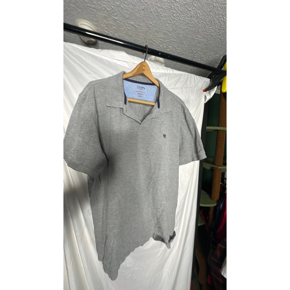 Chaps Everyday Polo Mens 2XB Heather Gray Short Sleeve V-Neck Crest Logo Shirt
